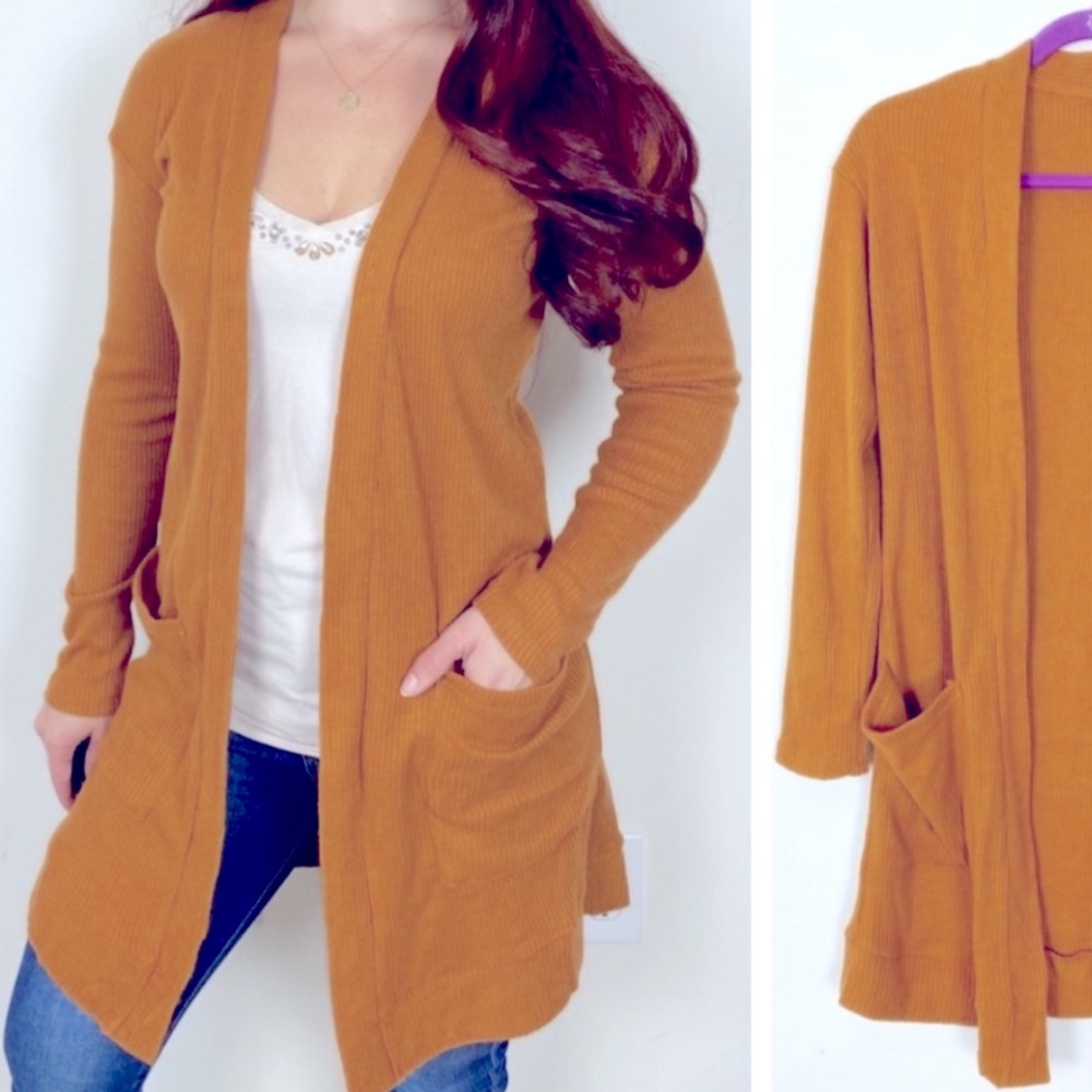 Camel Waffle Knit Duster Cardigan